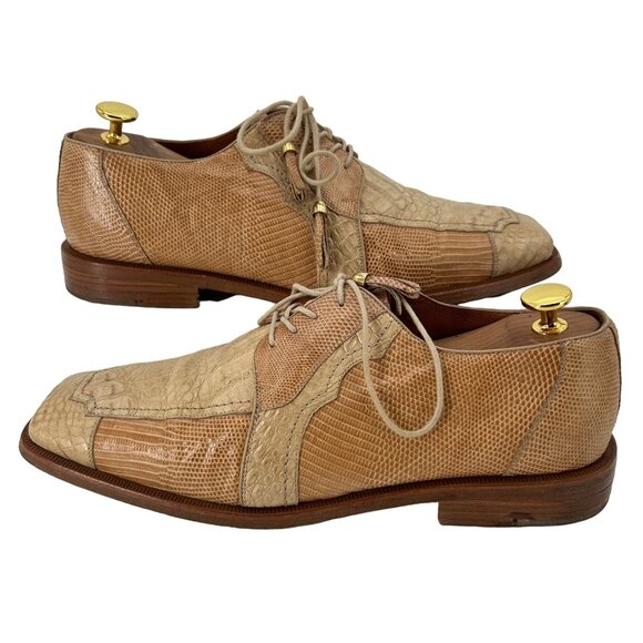 Exotic Alligator Lizard Dress Shoes Romana Men\'s 9 Tan Beige Square-toe Oxfords main image 10